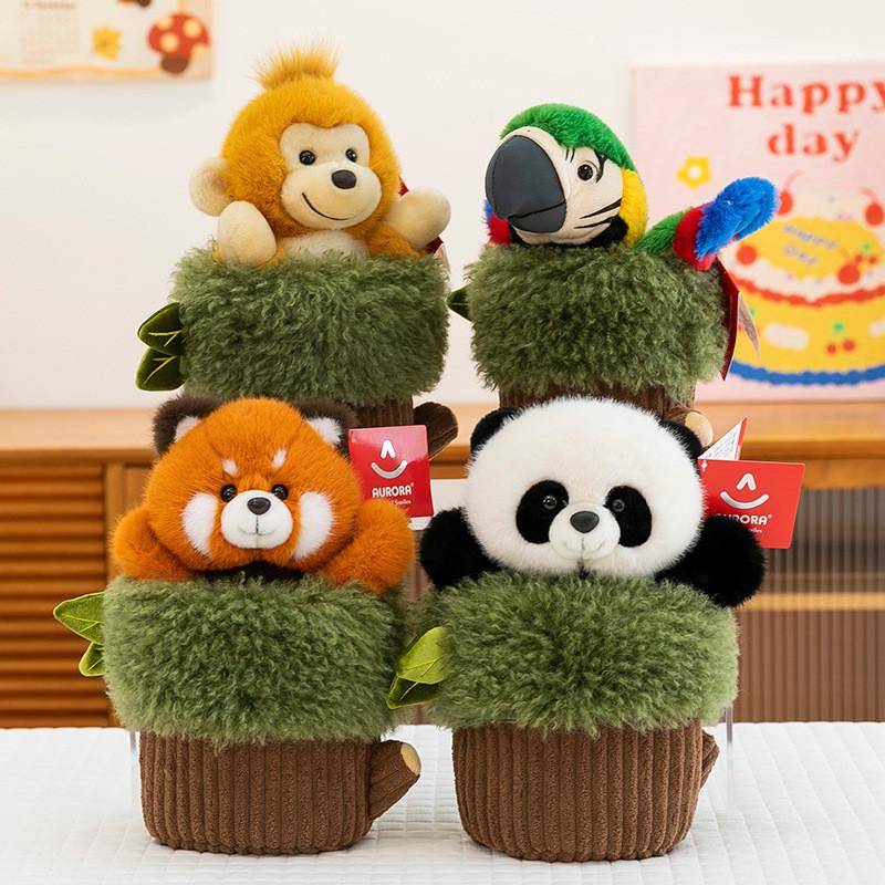 Stump Hand Tree Puppet Panda Red Panda Parrot Monkey Cartoon Plush Toy Doll