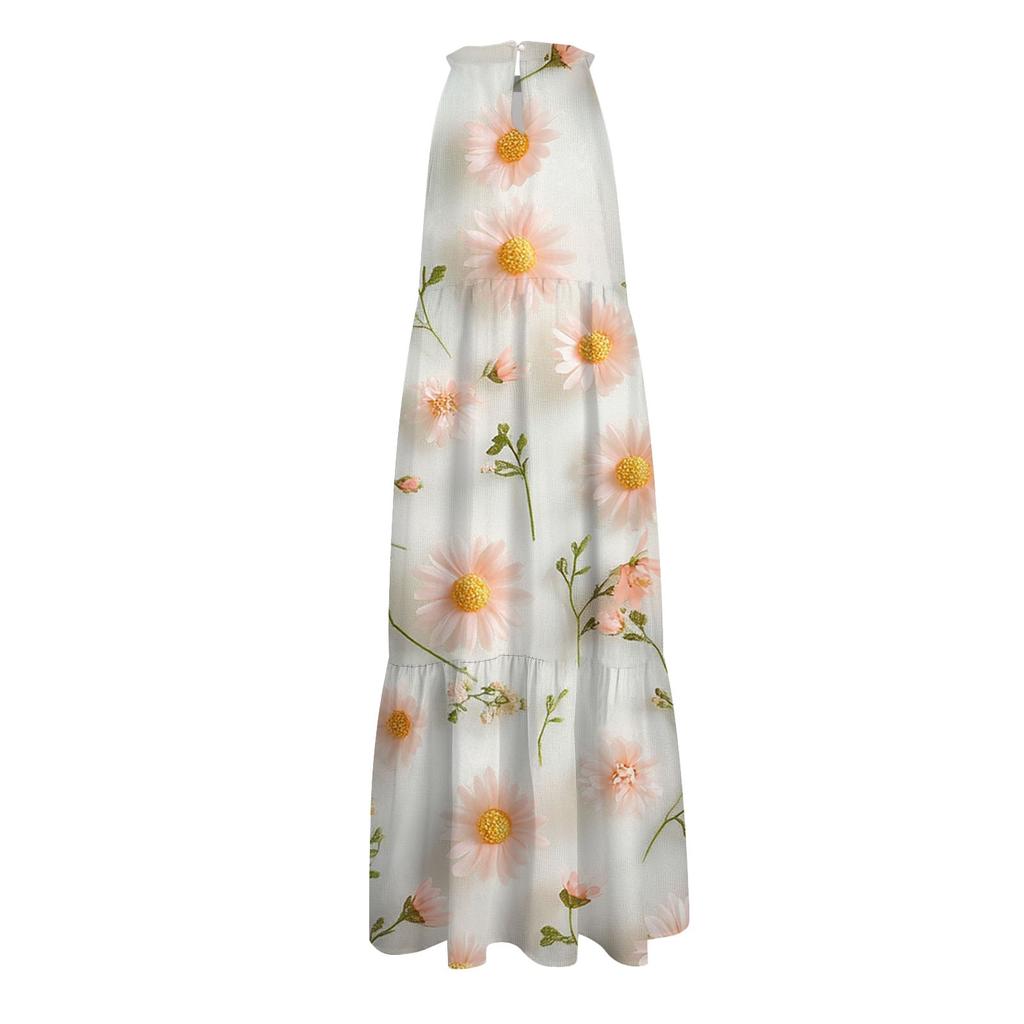 Women's Summer Sleeveless Valentine's Day Printed Loose Splicing Casual Hanging Neck Beach Dresses