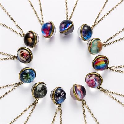 Glow In The Dark  System Double Sided Glass Dome Planet Necklace Pendant