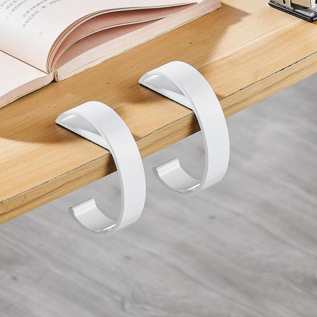 Set of 4 Office Supplies Table Hooks, Bag Hangers, Under-Cabinet Storage Hooks, Anti-Slip (Type 5 + Type E - Set of 4)