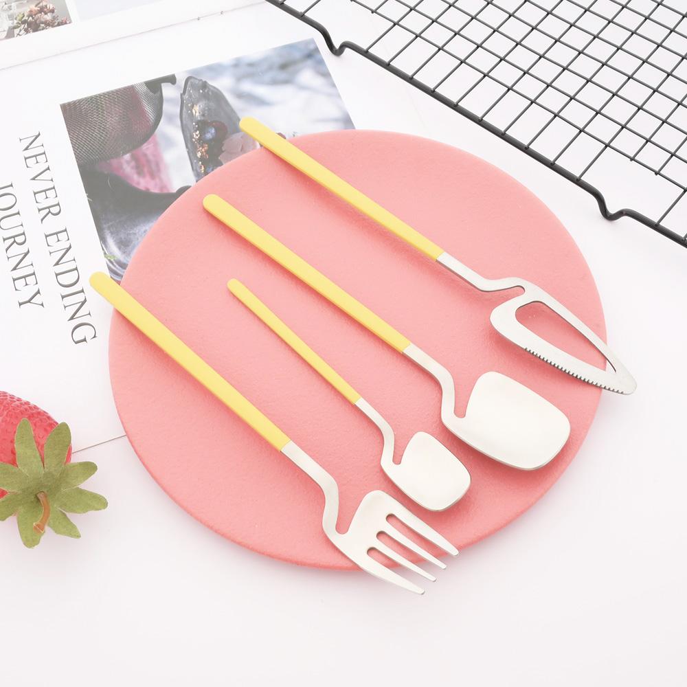 Newest Orange Silver 304 Stainless Steel Dinnerware High Quality 24Pcs Cutlery Set Matte Blue Flatware Knife Fork Spoon Hanging Tableware Set
