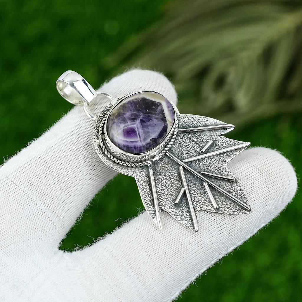Wedding Gift For Her 925 Silver Natural Chevron Amethyst Gemstone Pendant