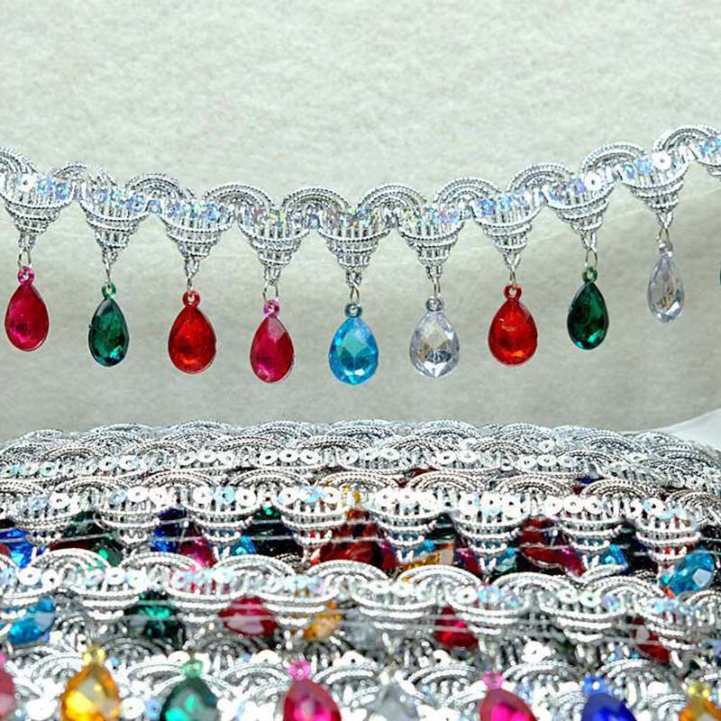Diy Garment Sewing Accessories Hat Lace Ribbon Drop Rhinestones Diamond Costume Dress Sequined Tassel Fringe Edge Lace Trims