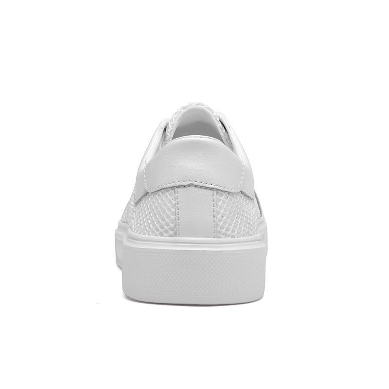 Men's Breathable White Leather Mesh Shoes - Korean Style Casual Flats, Sizes 37-46