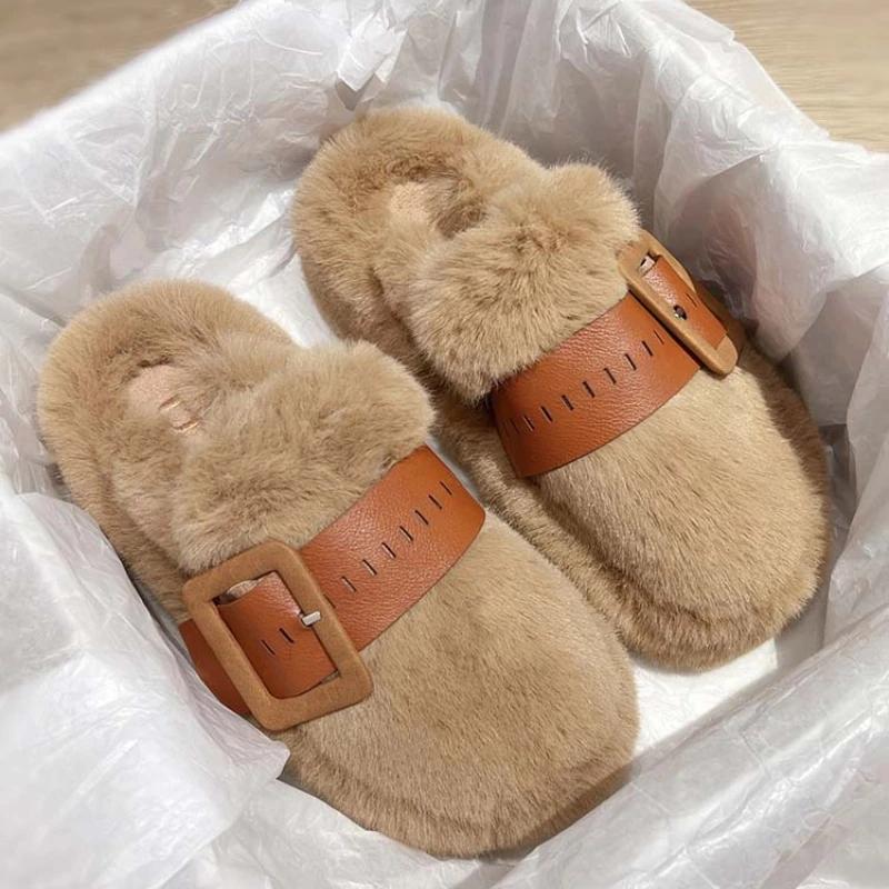 Mode Damen Dicke Sohle Flauschige Fellpantoffeln Bequeme Plüsch Baumwollgepolsterte Schuhe Damen Winter Plüsch Rutschfest Warme Baumwollpantoffeln