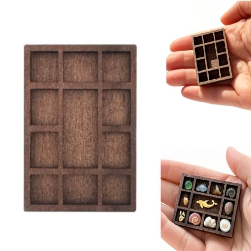 Miniature Trinket Shelf  Shelf Dollhouse Miniature Decor Multi Compartments Wooden Jewelry Display Tray Ring Storage