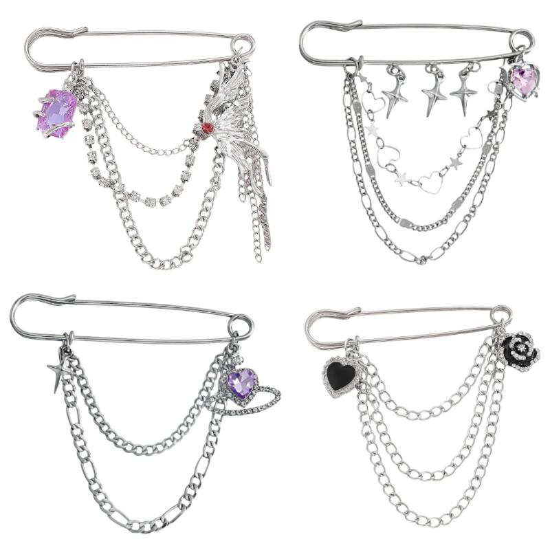 Classic Vintage Tassel Chain Brooch Lapel Pin, Shirt Collar Decor Badge, Fashion Neckwear for Wedding Banquet Party Dance