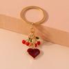 Pretty Enamel Love Heart Keychain Cherry Keyring for Women Men Car Key Holder Handbag Pendants Accessories DIY Jewelry Gift