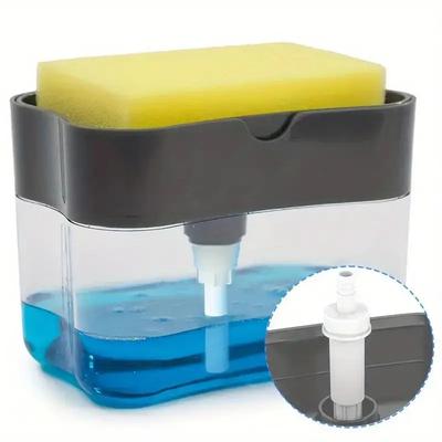 Dishwashing Soap Dispenser with Sponge Rack, Manual Operation, Dishwashing Liquid Press, Suitable for Kitchen Sink