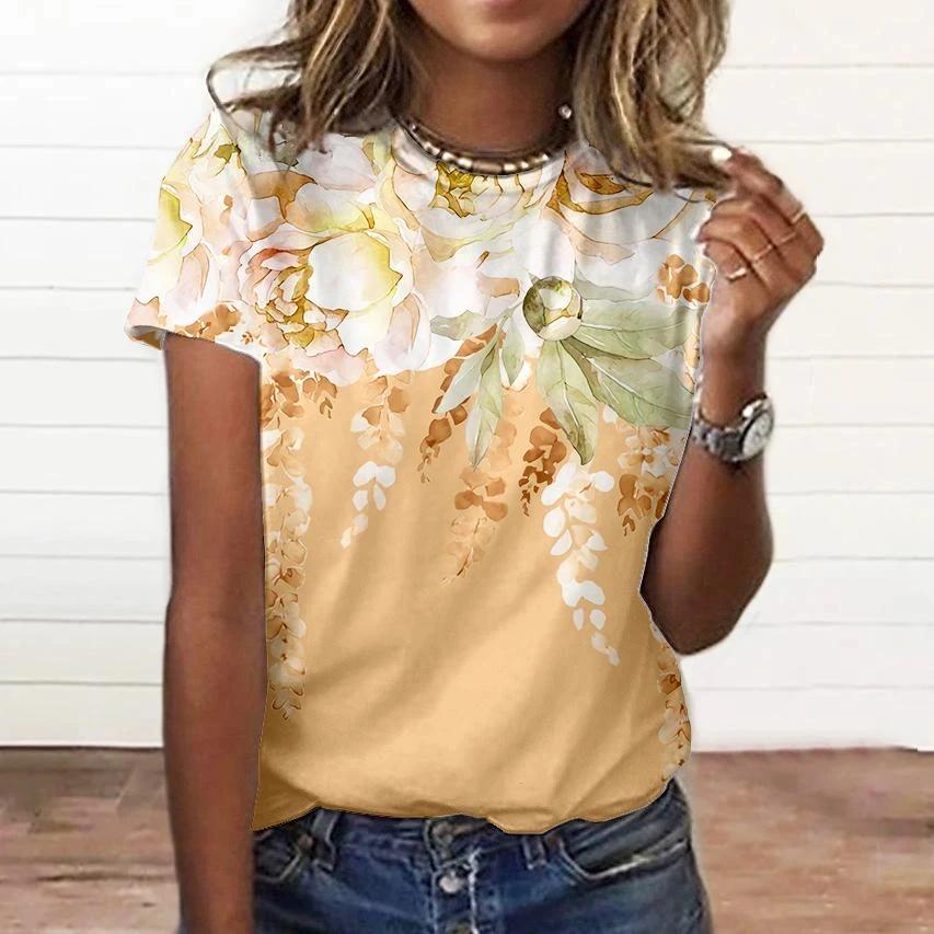 

Women Fashion Floral Printed T-shirt Summer 3D Flowers Tops Tees Female Casual Short Sleeve Clothing Ladies Vintage Outfit 8XL