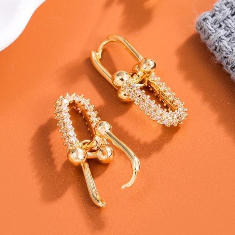 Unique Gold/Silver Plated Horseshoe Earrings U Shaped Convertible Link Huggie Zirconia Double Hoop Earrings for Women