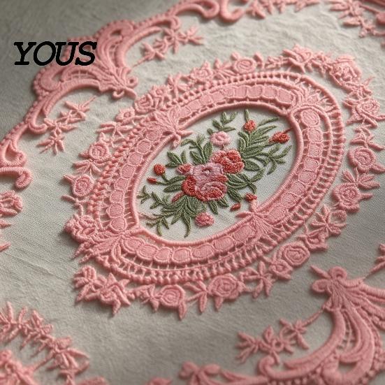 Soft Macaron Color Tableware Retro Oval Lace Doily, Embroidered Rose Placemat, Elegant Floral Table Washable Linens Mat, Decorative Doilies for Dining