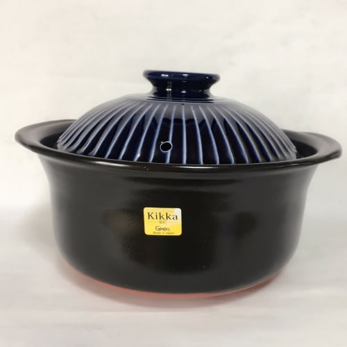 

[KaKa Department Store] Banko Ware Chrysanthemum Rice Pot with Blue Glaze and Double Lid, 5-cup Capacity, Serves 3-4 People, 2.6L, 18-09
