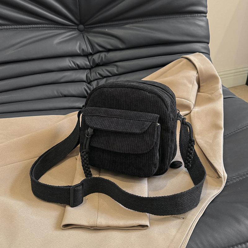 

Corduroy Shoulder Bag Versatile Zipper Small Square Handbag Travel Accessories Multi Layer Lady‘s Satchel for Women Female чёрный