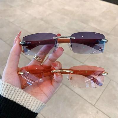 Gafas de Sol de Mujer Punk de Moda Rectangulares sin Montura Gafas de Sol de Moda UV400 Sombras para Conducir al Aire Libre Gafas sin Montura Gafas Degradadas