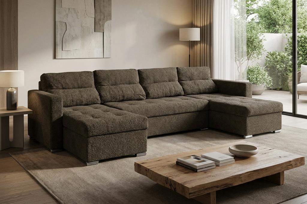 Großes Schlafsofa in U-Form Varius BIG mit Schlaffunktion, 3 Bettkästen, Bouclé-Struktur, Family Meble
