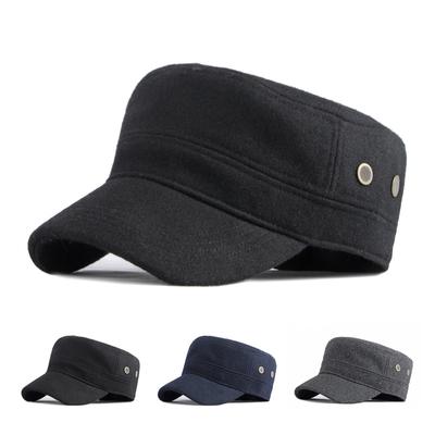 Hat Men's Winter Warm Flat Cap Spring Autumn Wool Big Head Ware Cap Military Cap