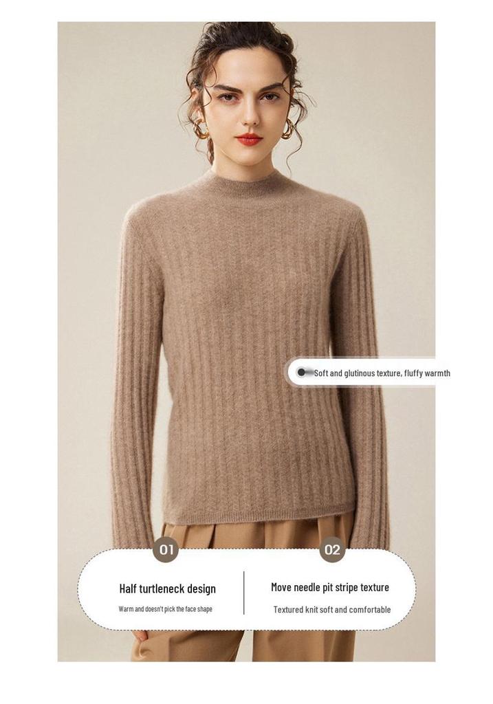 Women's Cashmere Ribbed Turtleneck Sweater - Pure, Warm, Versatile, Solid Color for Autumn/Winter