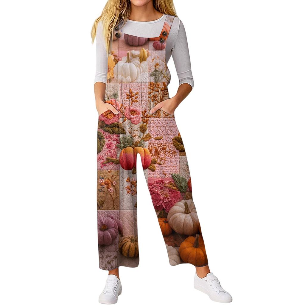 Women’s Loose Casual Sleeveless Jumpsuit Halloween Printed Jumpsuit Printed Jumpsuit