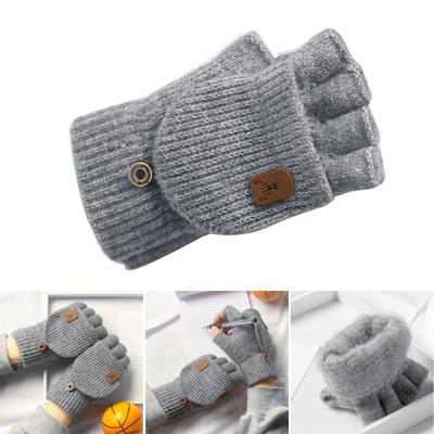 Screen Touch Half Finger Gloves for Students Knitting Thick Warm Gloves Winter Autumn Cuff Gloves Indoor Hand Warmers