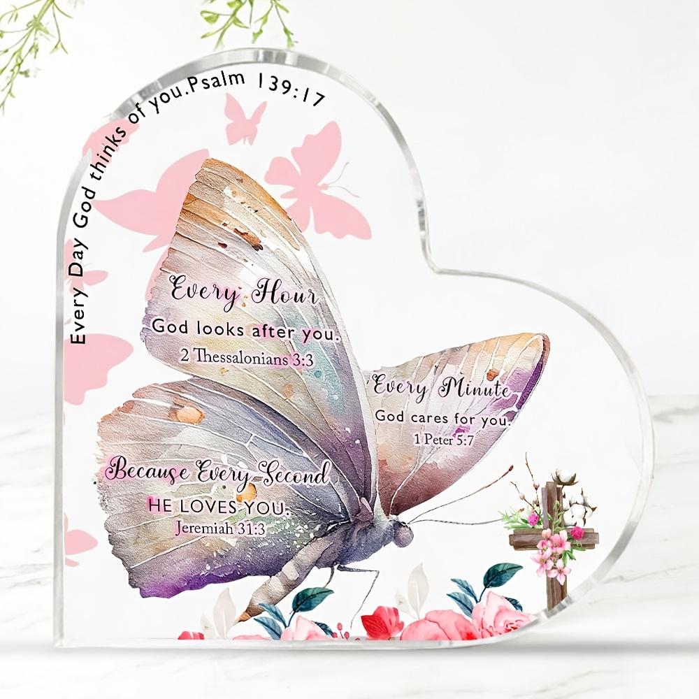Christian Women'S Gift -Desktop Decoration with Butterfly & Floral Design, Vintage Style Inspirational Bible Verse Prayer Ornament, Religious Frien