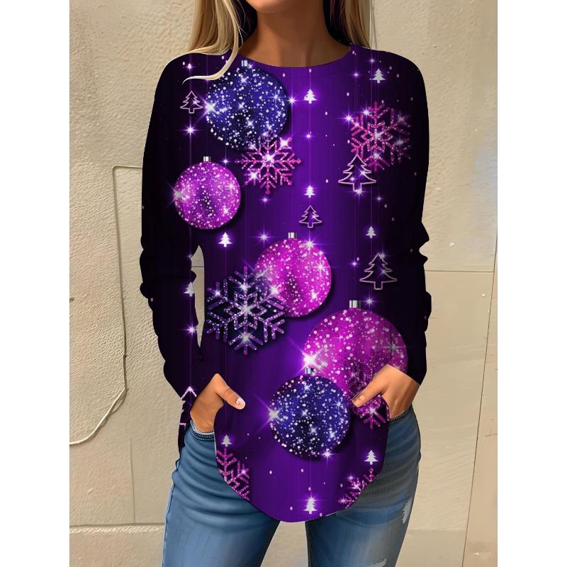 

Рождественская тема Снежинка 3D Принт Футболка с круглым вырезом и длинным рукавом Модная женская одежда Повседневная одежда y2k Женская одежда Харадзюку XL