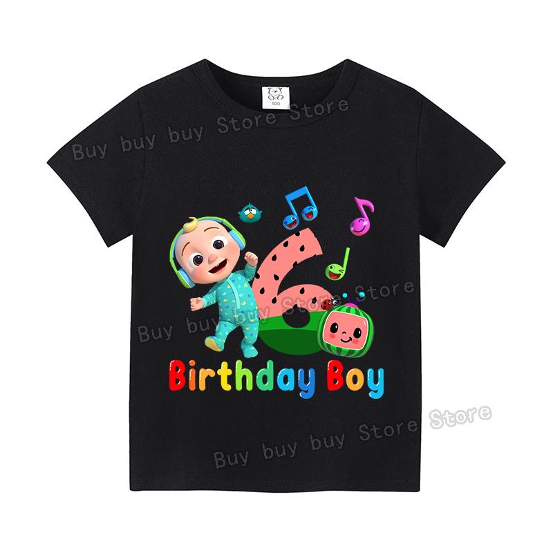 Cocomelons Number T-shirt Cute Cartoon Printed Birthday Party Tops Tee Boys Tshirt Summer Short Sleeved Cotton Children Clothing