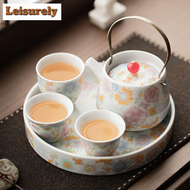 Stacked Material Flower Antique Glaze Tea Set Complete Set Vintage Tea Ceremony Set Teapot And Tea Cup Set Tableware Accessories
