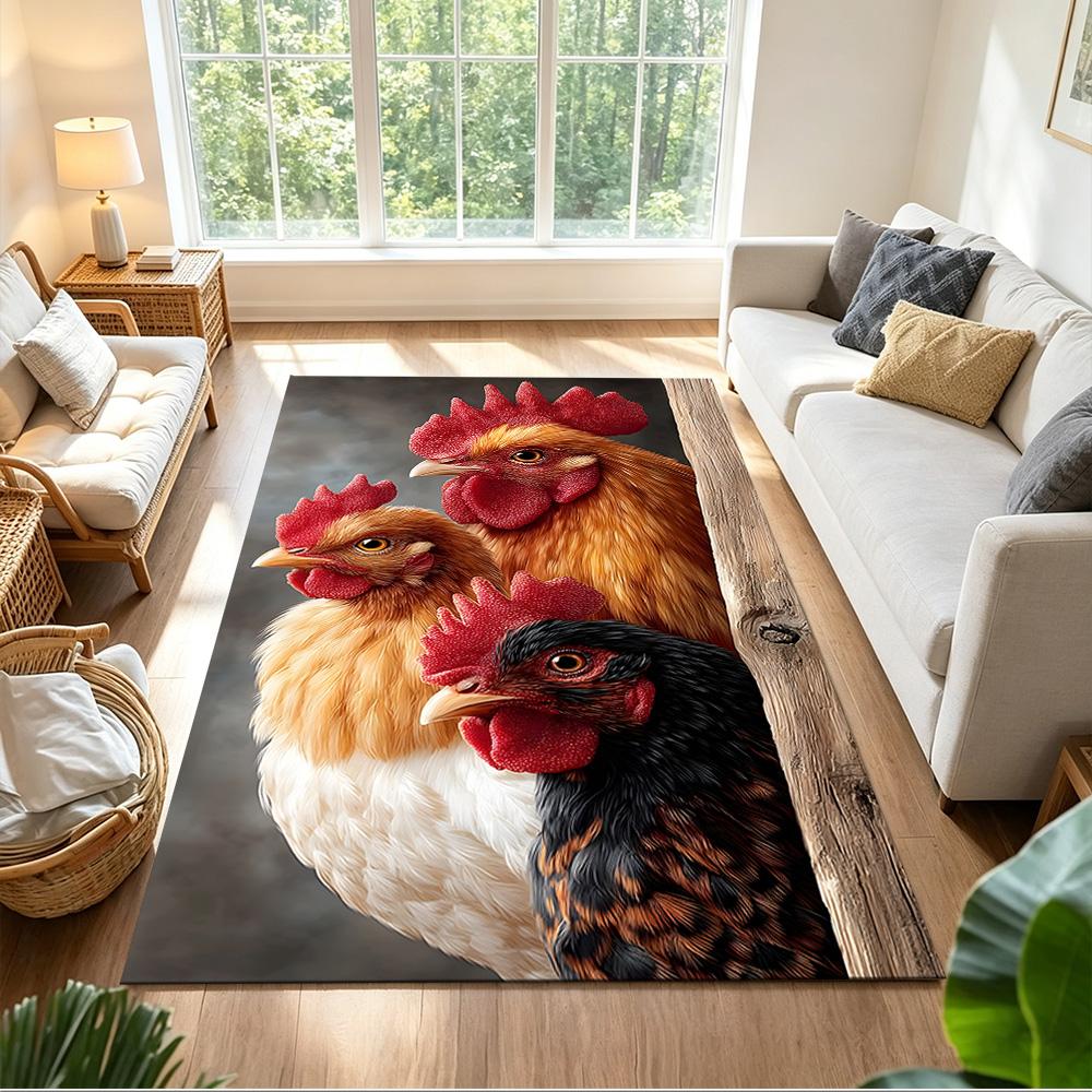 Chickens By The Wooden Fence Non-Slip Home Carpet Design for Office Decor Living Room Gift