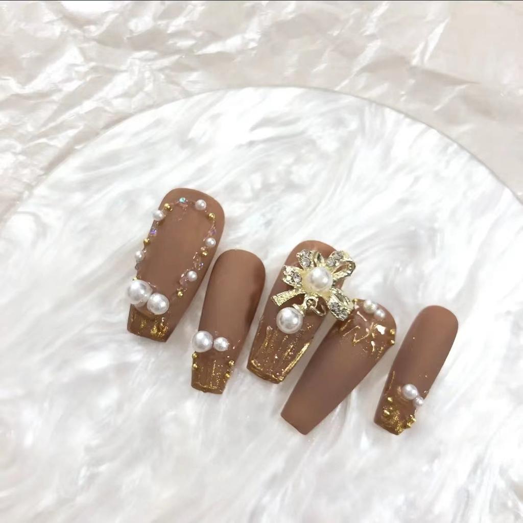 10pcs/set Purely Handmade Wearable Nails Removable Nail Art French Simple False Nails Finished Long and Short Nails