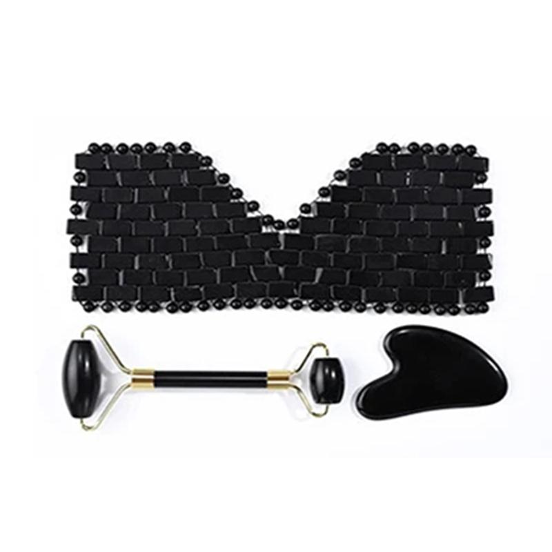 3Pcs Quartz Eye Mask Jade Roller Gua Sha Set Cooling Therapy Eye Massage Stone Sleep Mask Face Massager Relax Eye Care Tools