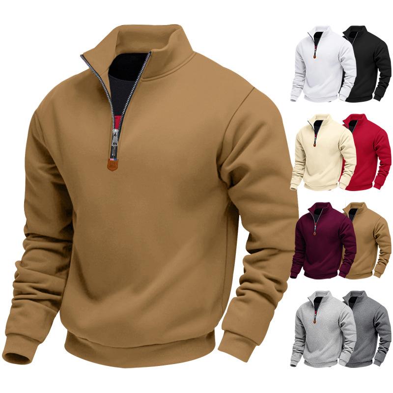 Sweat-shirt décontracté de sport à manches longues et demi-zip pour homme, lourd, doublé polaire, doux pour la peau, chaud, à col montant