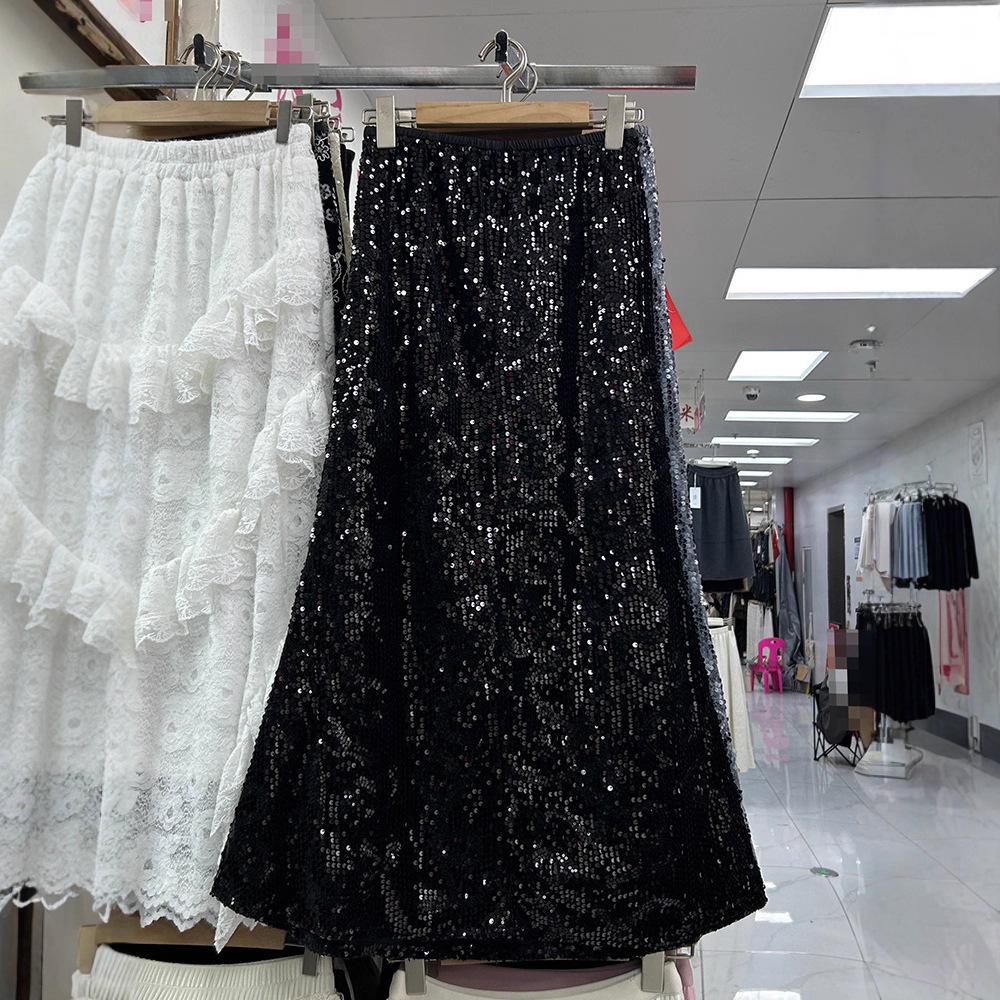 Elegant Coffee Sequin Mermaid Midi Skirt for Women - 2025 Autumn/Winter Collection