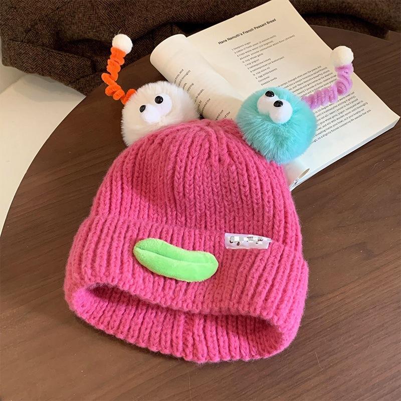 Hässliche Fischmütze Damen Herbst- und Winter-Wollmütze lässt ein kleines Gesicht sehen und hält warm Strickmütze süß hässlich süß lustig Ohrenmütze