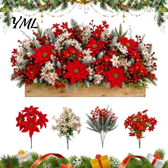Decorative Plastic Flowers for Table Centerpieces 23Pcs Artificial Poinsettia Flowers, Lifelike Flower Arrangement Home Office Wedding Indoor