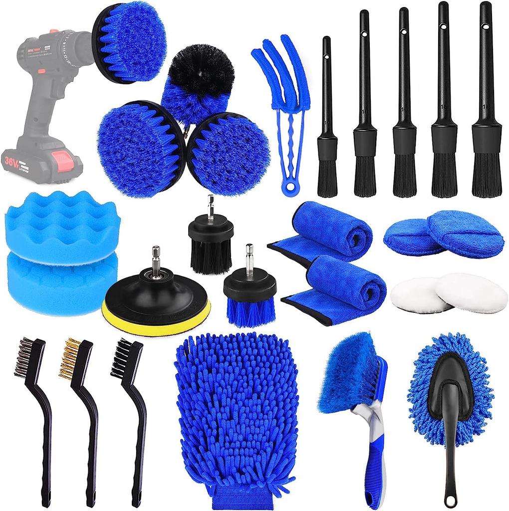 OBEST 26-Piece Car Wash Set: Tire Brush, Wheel Brush, Tire Dirt Remover, Car Wash Towel, Car Wash Sponge, Microfiber Cloth, Motorcycle Wheel Cleaner