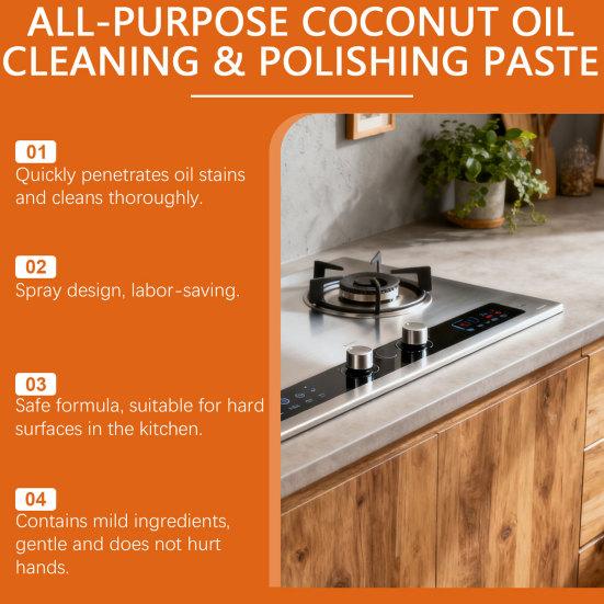 Deep Cleaning Polishing Paste, Multi-Purpose Coconut Oil Based Solid Paste for Stainless Steel Copper Furniture Kitchen Surfaces Natural Fragrance