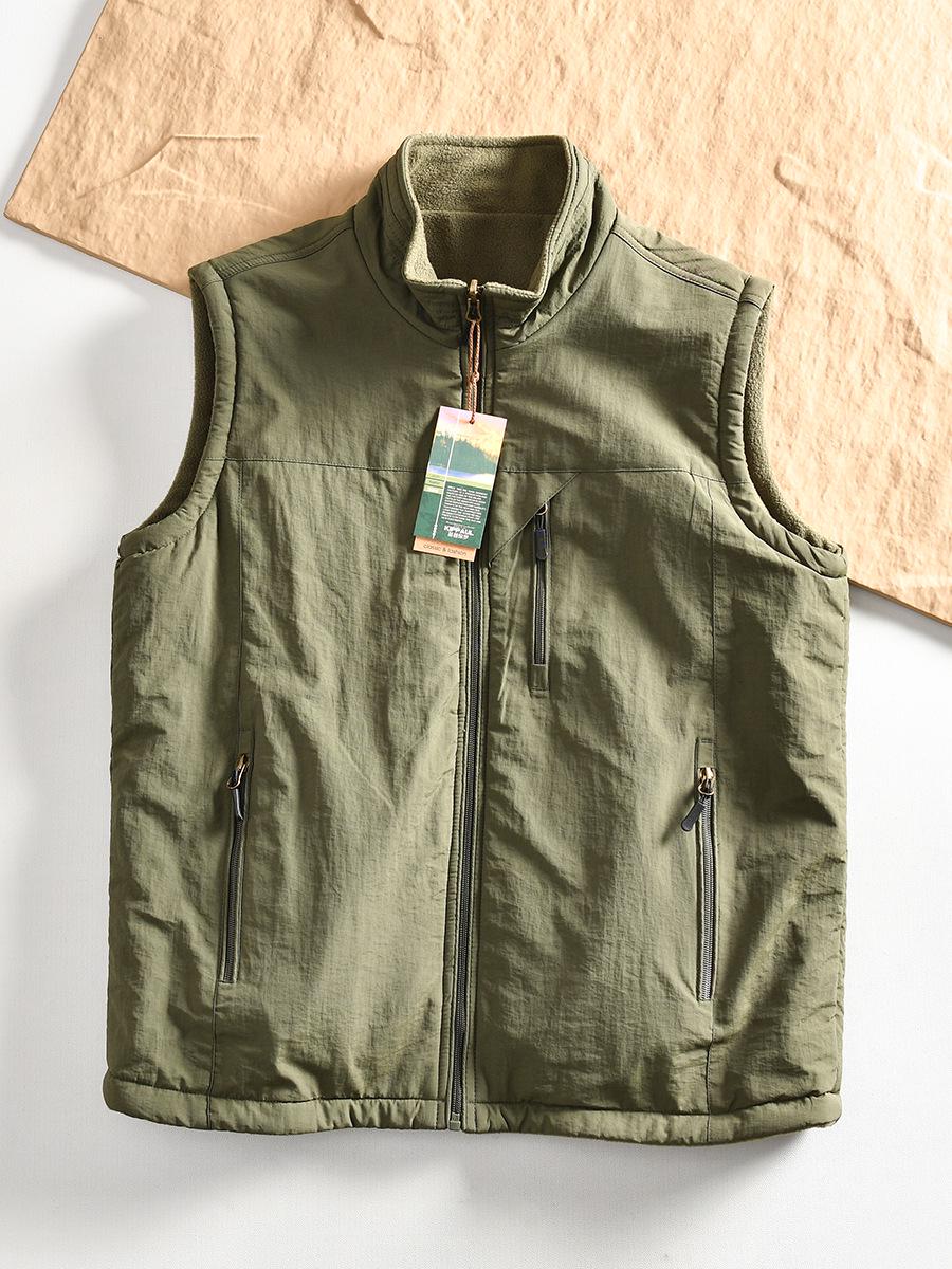 

Reversible Waterproof Fleece Vest with Multi-Pocket Zipper for Men s Autumn/Winter Wear XL армія зелений колір