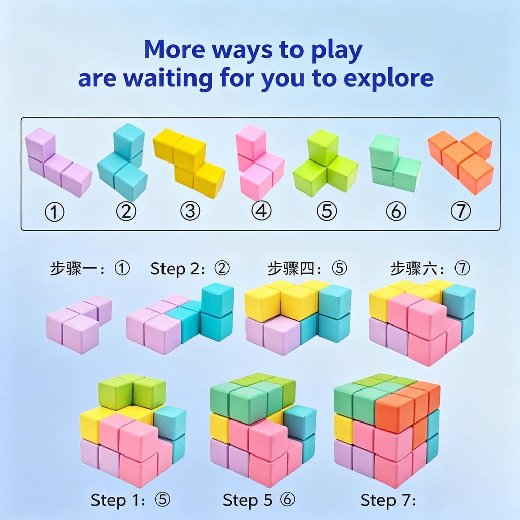 Wooden Luban Lock Kong Ming Lock for Kids Adults Beech Soma Cube 7 Pieces Boxed 3D Puzzle Brain Teaser Intelligence Toy MX9521