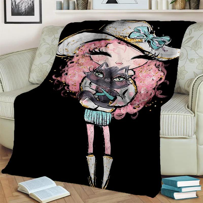 Cute Ballet Girl Ballerina Fairy Cartoon Blanket,soft Throw Blanket for Home Bedroom Bed Sofa Picnic Office Cover Blanket Kids