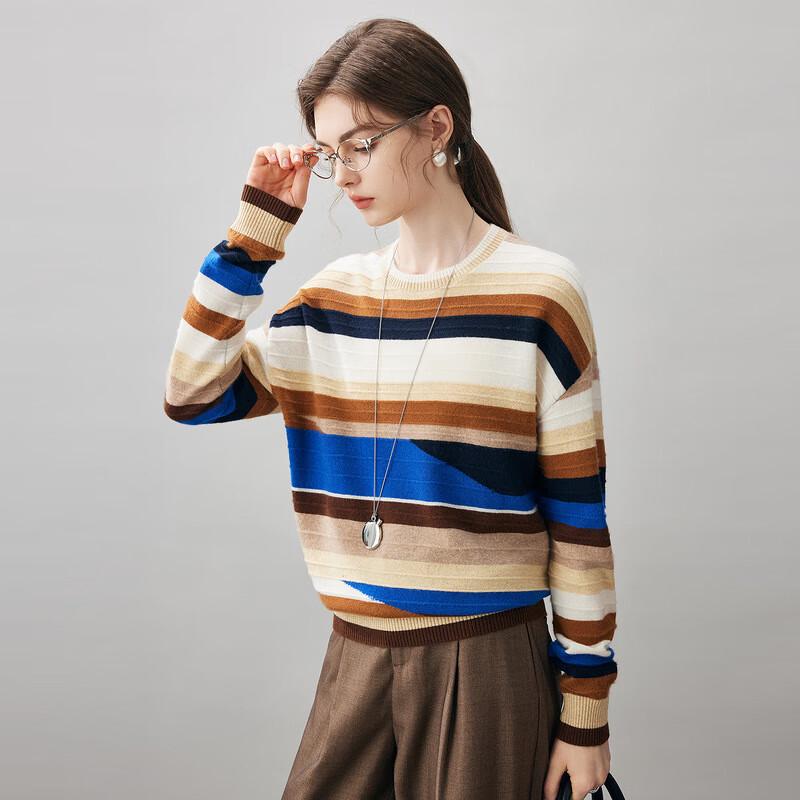 Comon Boca Women's Color Block Cashmere Round Neck Sweater