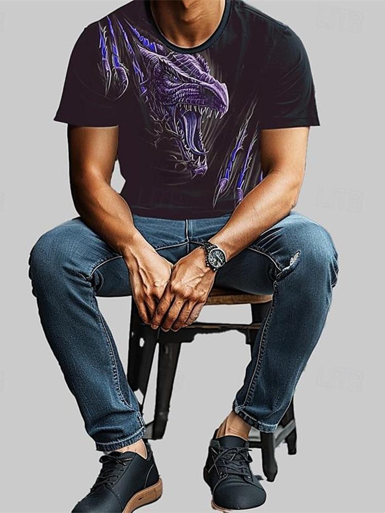 Letní pánské tričko s 3D potiskem draka, denní ležérní pánské streetové tričko, outdoorové sportovní tričko s krátkým rukávem, městská móda, pánské tričko