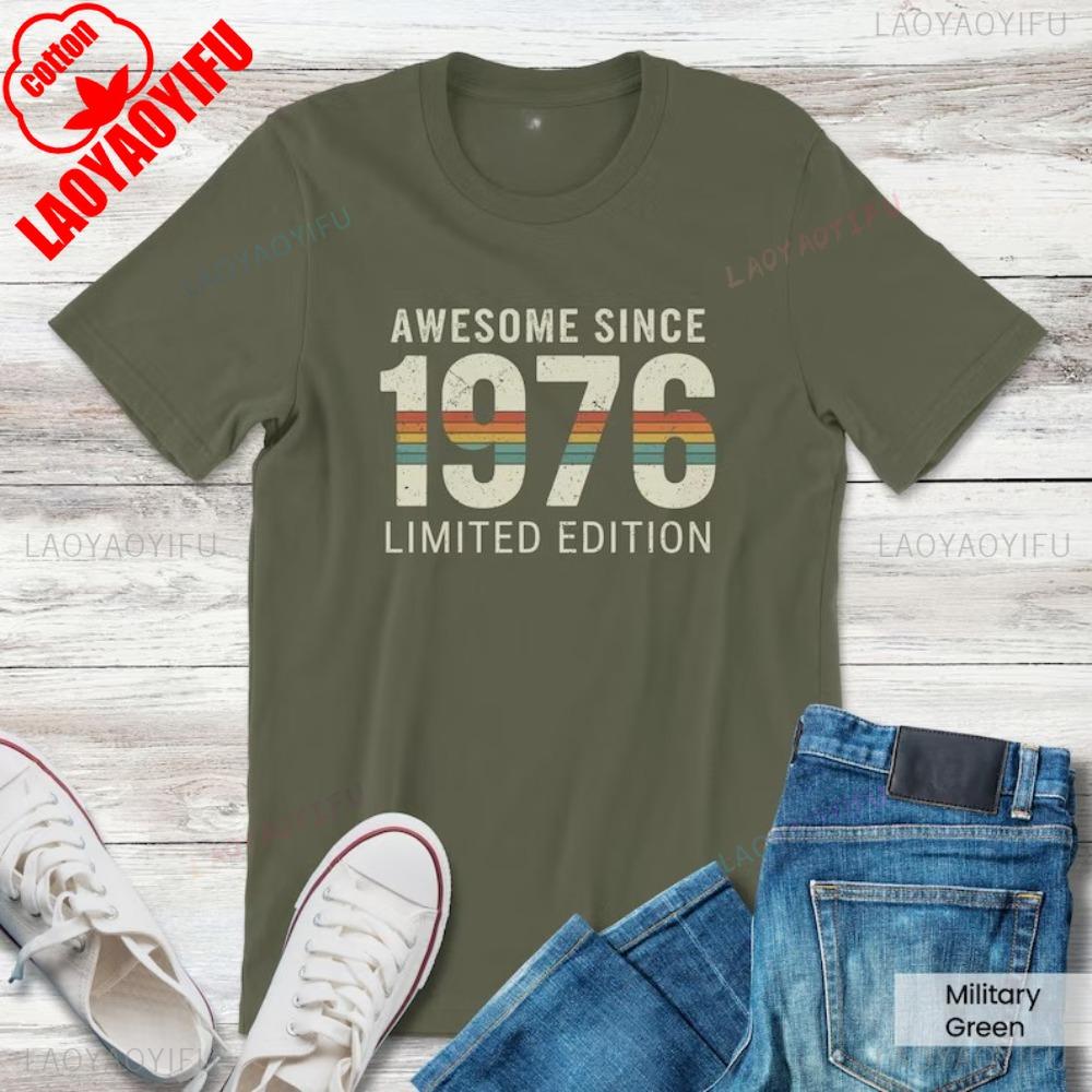 Awesome Retro Since 1976 50th Birthday Summer TShirt Vintage 1976 Cotton TShirt Birthday Gift for Women and Men Men Clothing