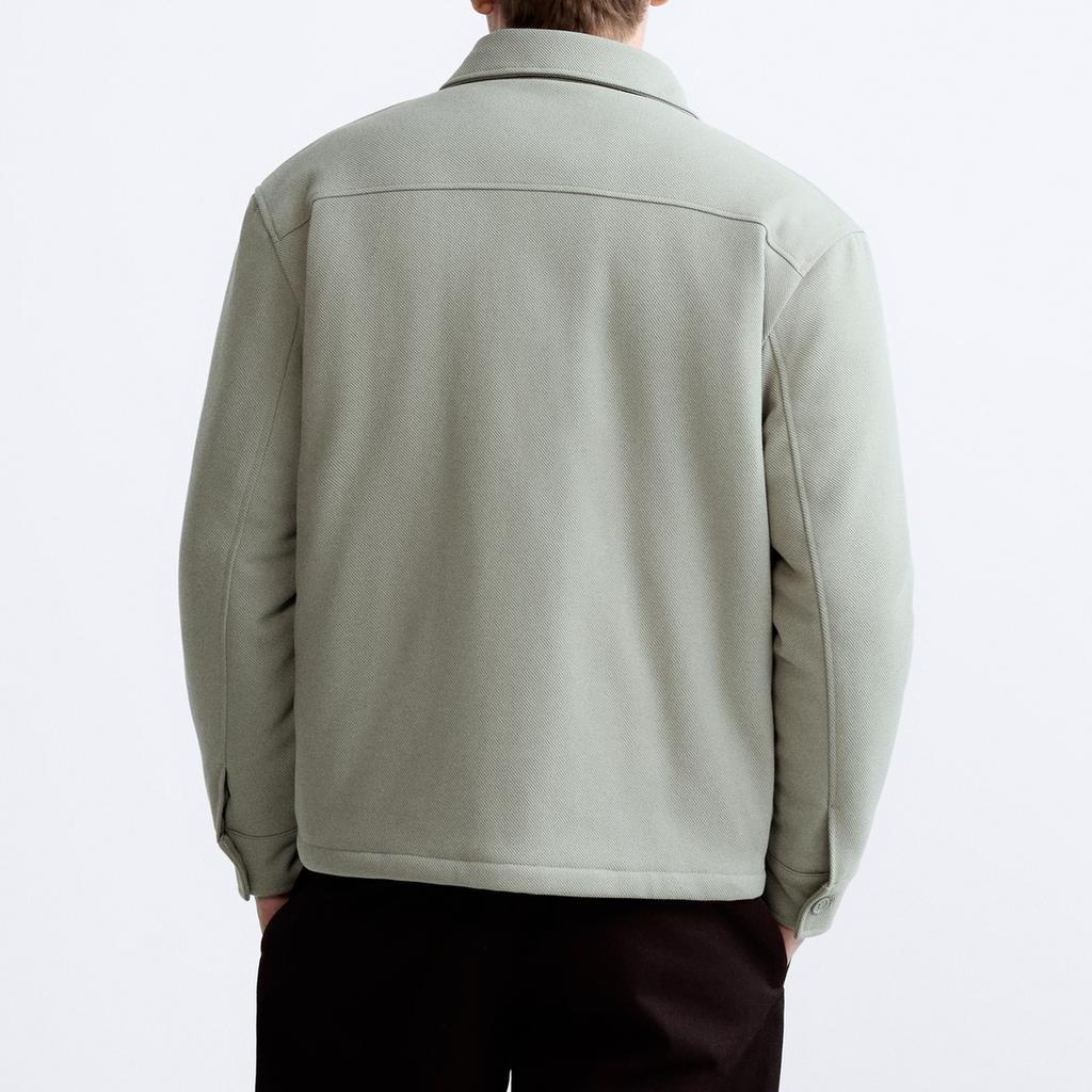 Zara Solid Color Pocket Detail Casual Long Sleeve Jacket Men jackets Dark-Green 3918500-527