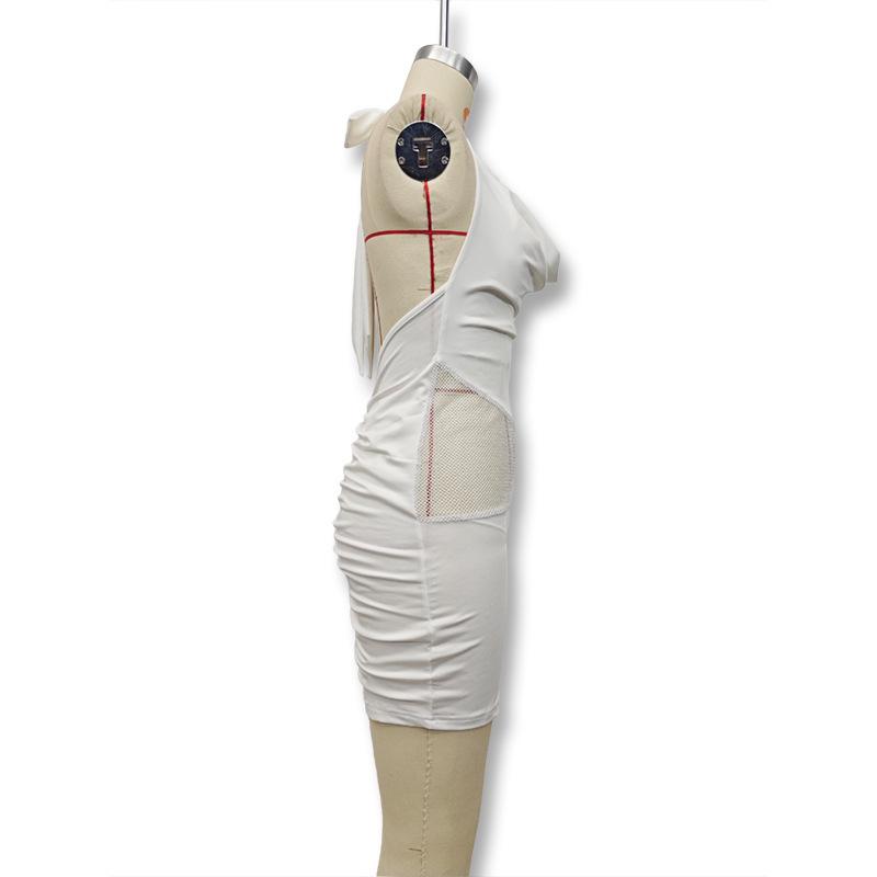 2025 Spring European & American Spicy Girl Style Sexy Backless Strappy Mesh Patchwork Halter Dress Medium