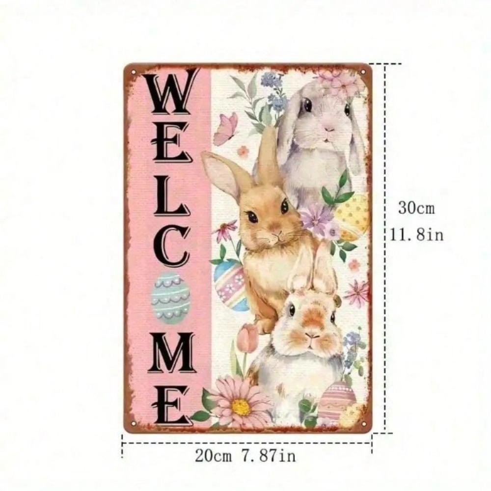 Vintage Metal Wall Art Hare With Flowers Decor 30x20cm