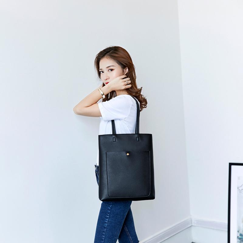 Fashion Women Shoulder Bags Simple Leather Handheld Tote Bags Casual Big-capacity Commuter Handbags Versatile Students Schoolbag