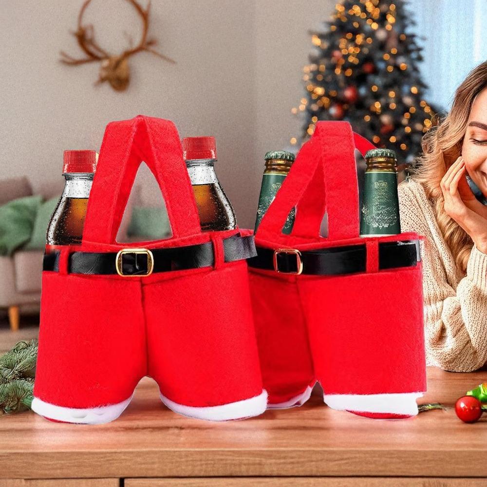 Santa Pants Christmas Gift Bag Suspender Style Wine Bottle Candy Pouch Xmas Party Favors Decor