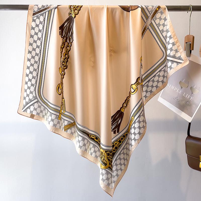 

Смугастий твіловий шовковий шарф: Велика квадратна шаль та сонцезахисна дорожня хустка на голову - 90 см, ідеально підходить для весни та осені 90x90cm