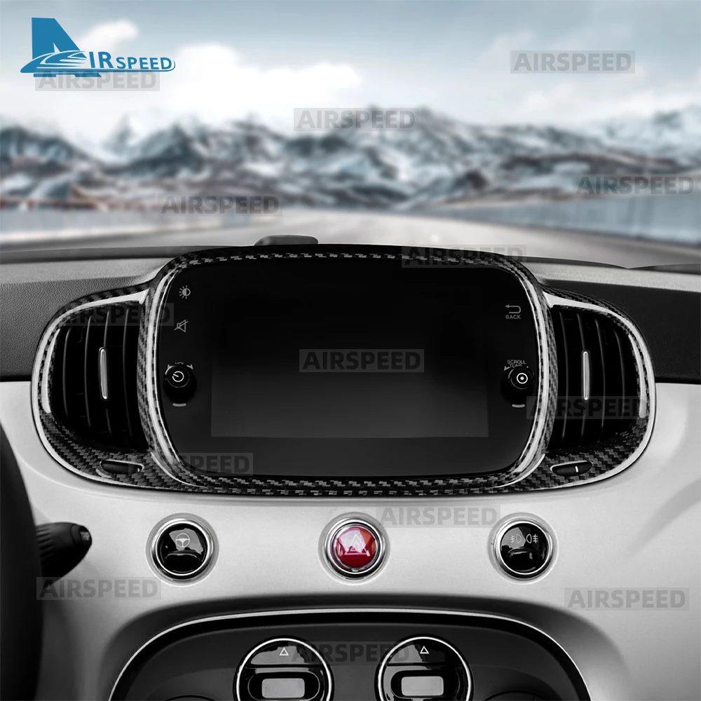 Real Hard Dry Carbon Fiber Sticker For Abarth 595 695 Fiat 500 2016-2024 Fiat 500E 2016-2019 LHD RHD Car 7inch Navigation Frame